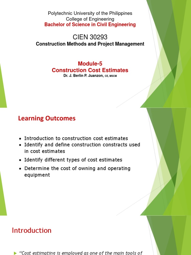 Construction Cost Estimation Techniques | PDF | Depreciation | Business