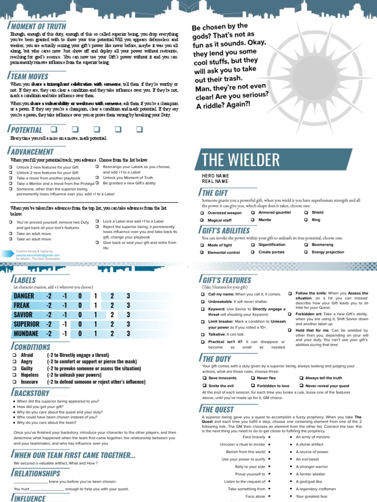 Masks Custom Playbook The Wielder PDF