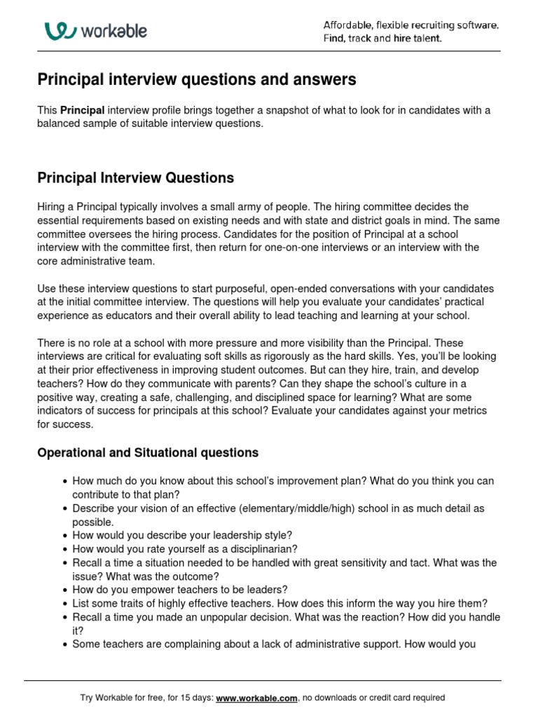 Principal Interview Questions | PDF | Teachers | Cognition