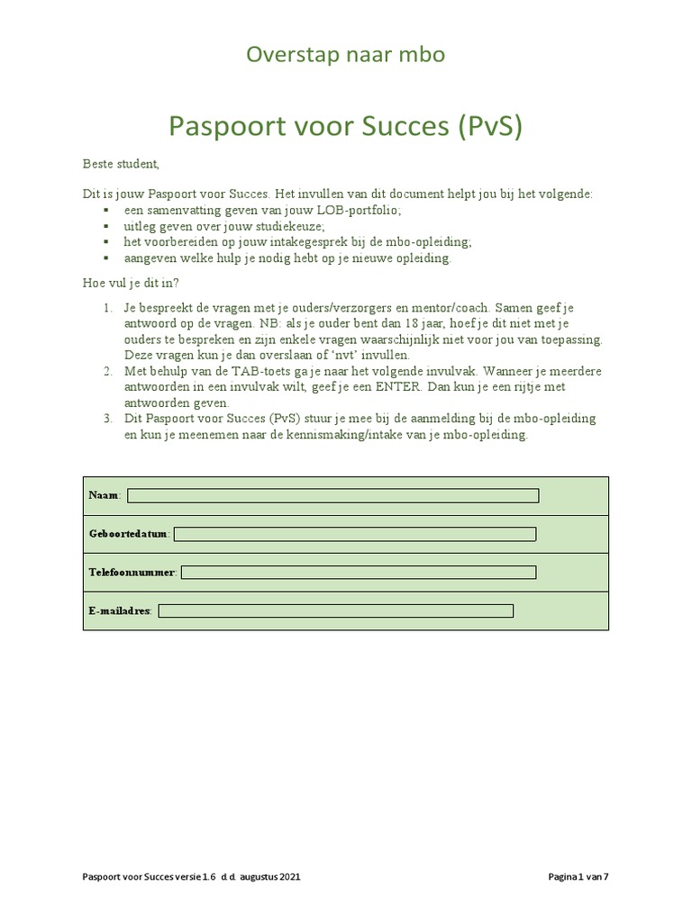 Paspoort-vS-Overstap-mbo-vs-1-6-augustus-2021-form 2 | PDF