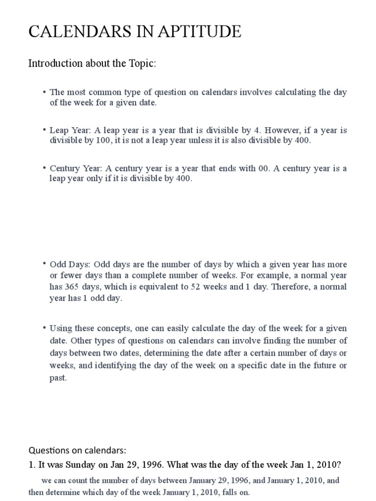 Clocks And Calendars Aptitude Formula