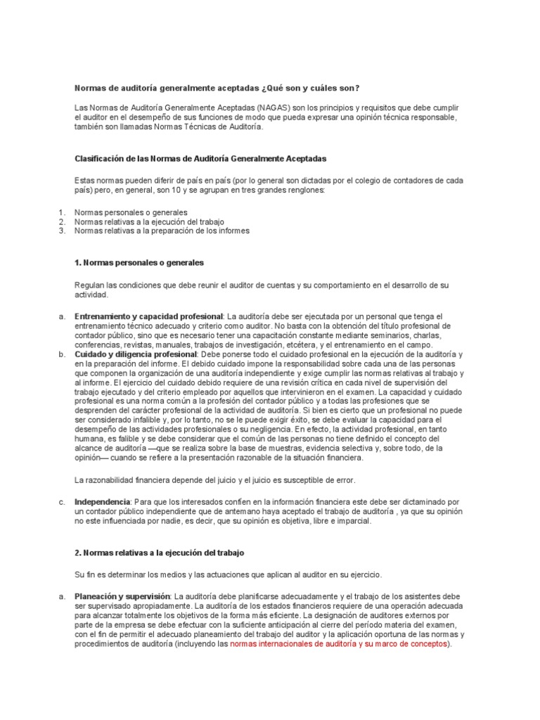Normas de Auditoría Generalmente Aceptadas | PDF | Auditoría | Contralor