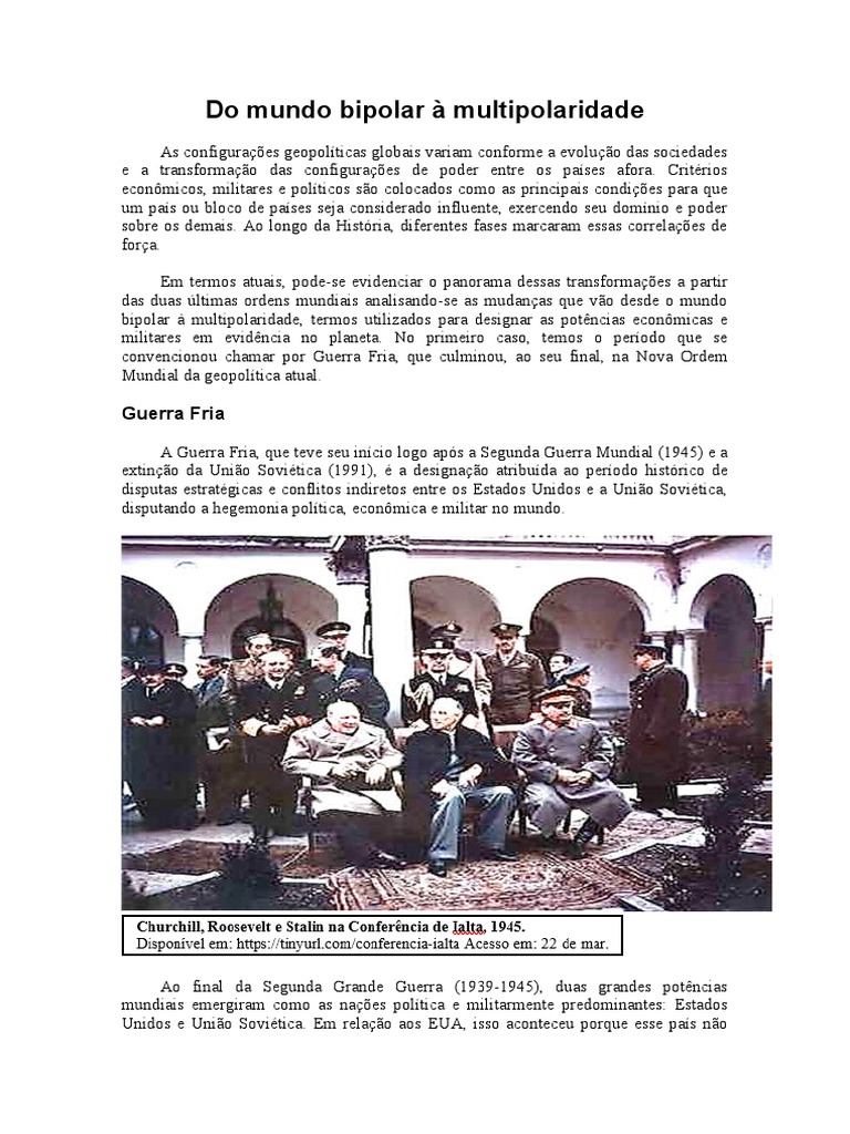Do Mundo Bipolar À Multipolaridade | PDF | Guerra Fria | Política mundial
