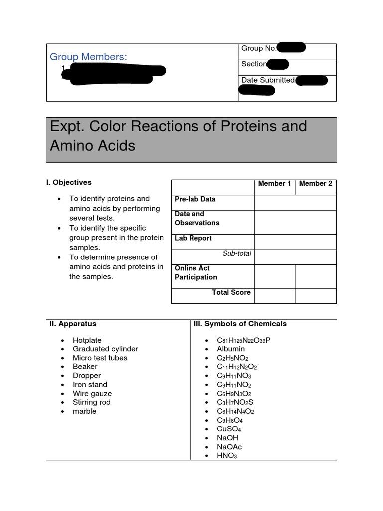 Color Reactions of Proteins Experiment | PDF | Acid | Chemistry