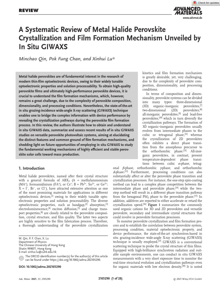 Advanced Materials 2021 Qin A Systematic Review of Metal Halide