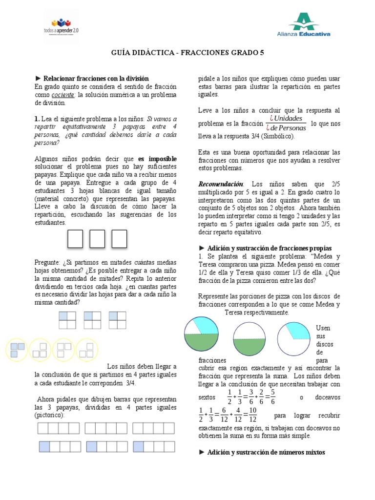 Guía de Fracciones para Quinto Grado | PDF | Multiplicación ...