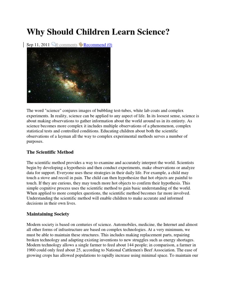 Why Should Children Learn Science PDF Scientific Method Experiment