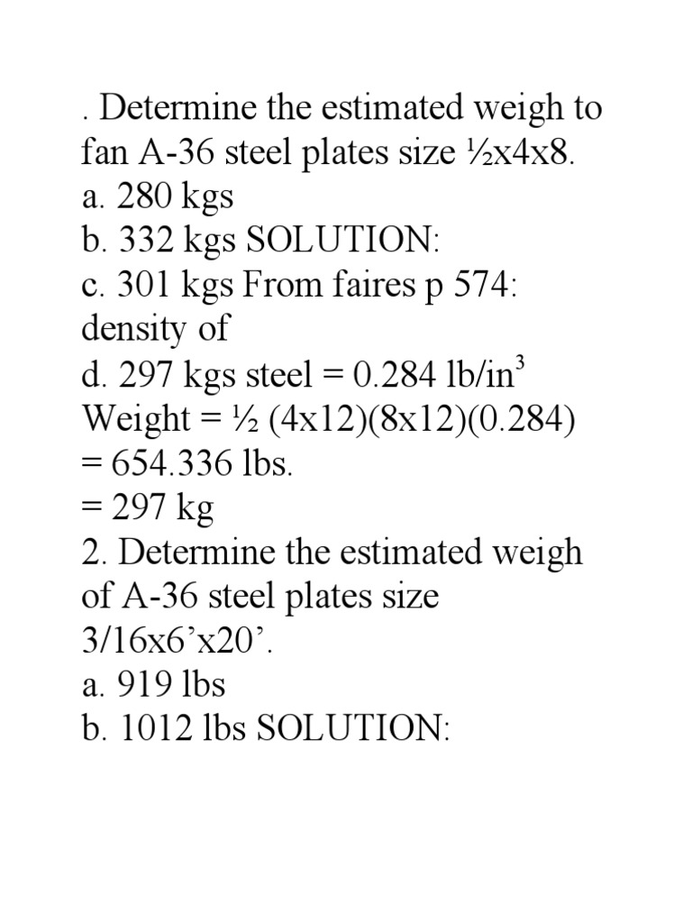 A-36 Steel Weight and Engineering Calculations | PDF | Gear | Strength ...