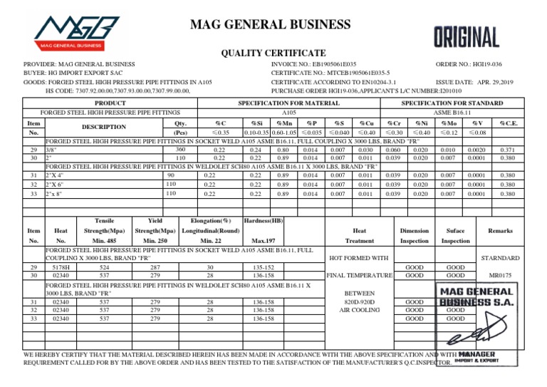 A105 Forged Steel Pipe Fittings Invoice | PDF | Pipe (Fluid Conveyance ...