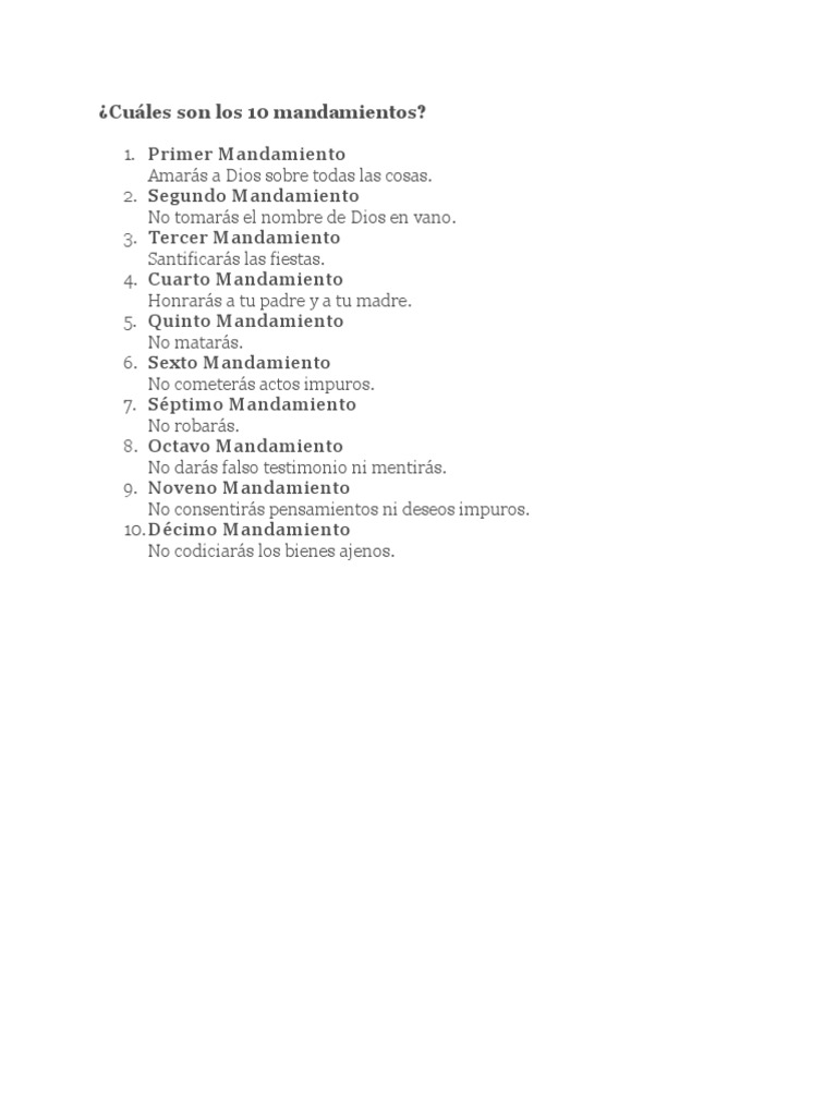 los 10 mandamientos cuáles son en orden