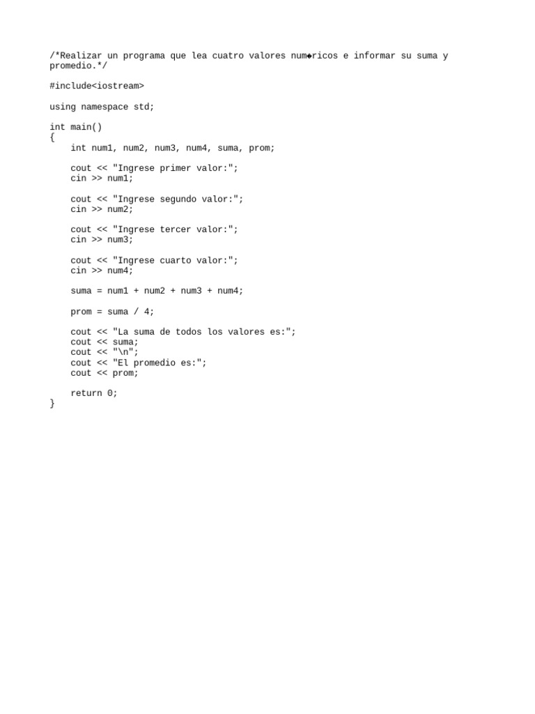 Suma y Promedio en C++ | PDF