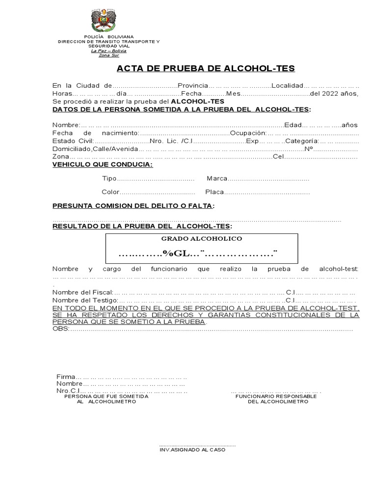 Acta Alcohol Test.. | PDF | Justicia | Crimen y violencia