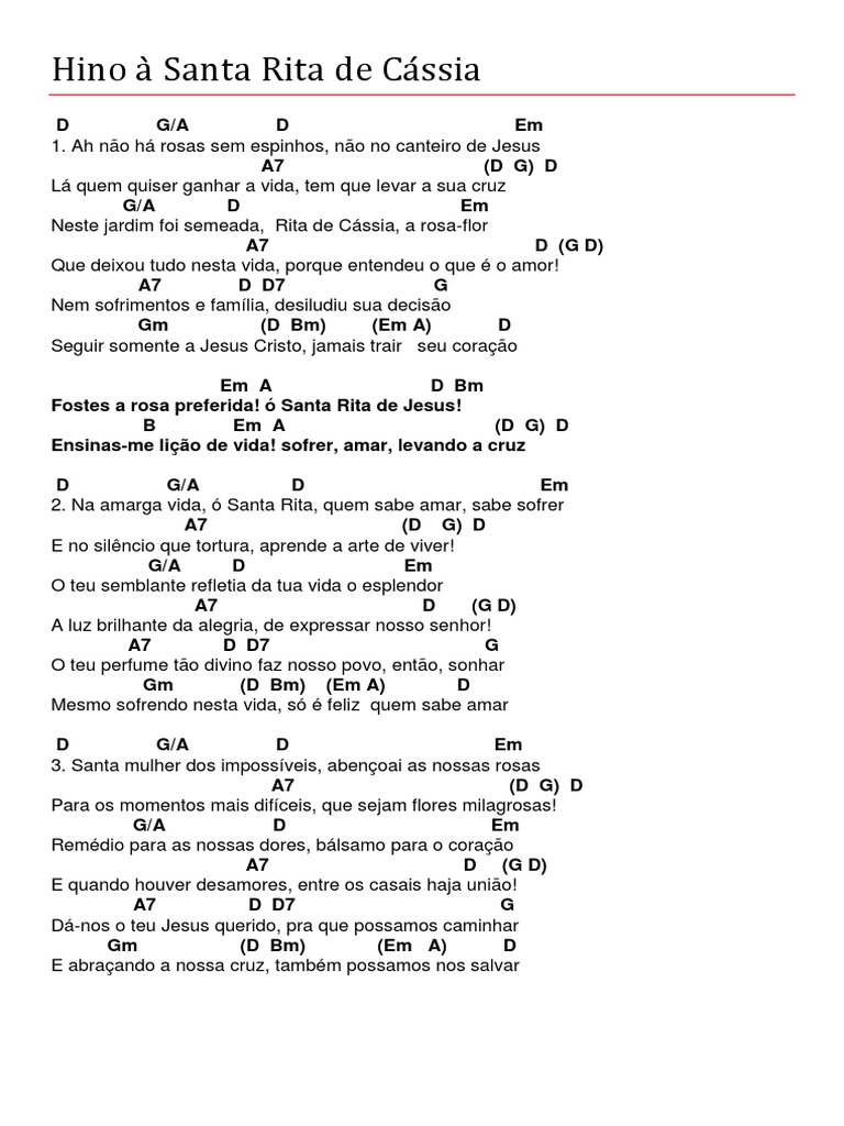 Hino de Santa Rita de Cássia: Letra e Cifras | PDF