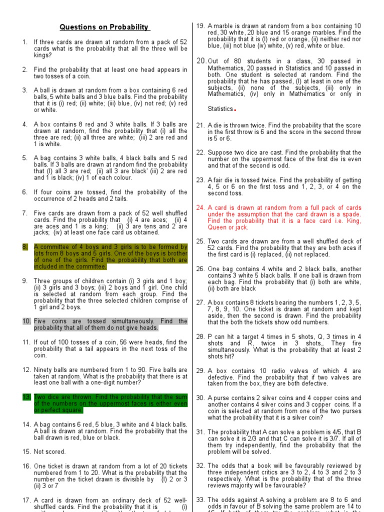 Probability test questions and answers pdf image
