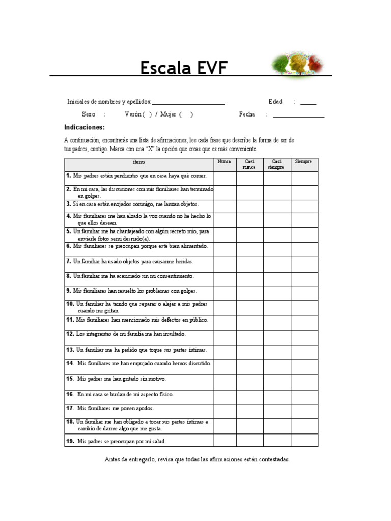 Escala EVF - Preguntas | PDF
