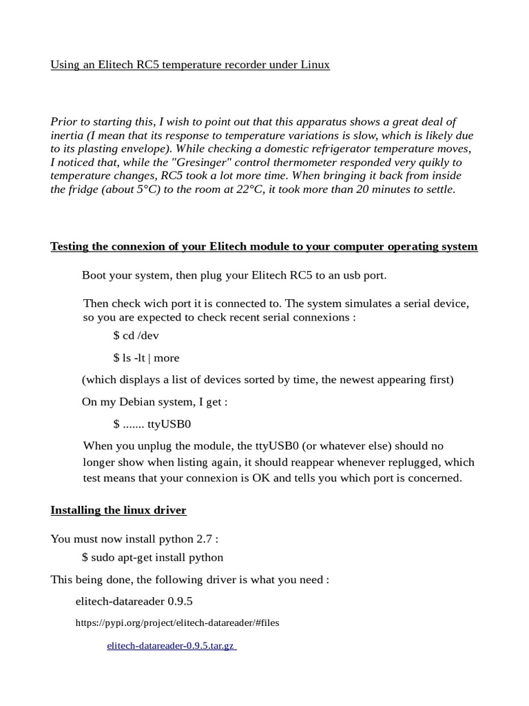 Linux driver for temp recorder ellitech rc5 pdf computing