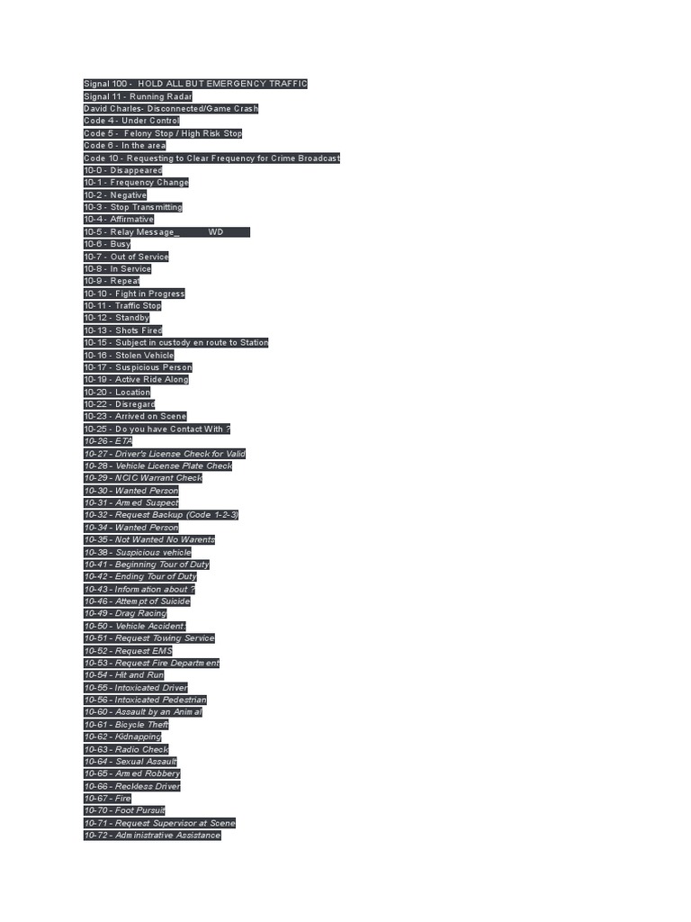 Police Radio Code Reference Guide | PDF