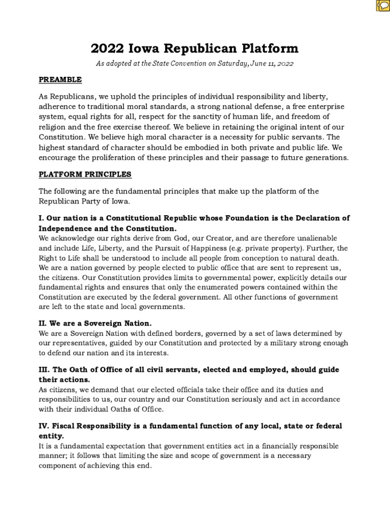 2022 Iowa Republican Platform (Final) PDF Taxes Property