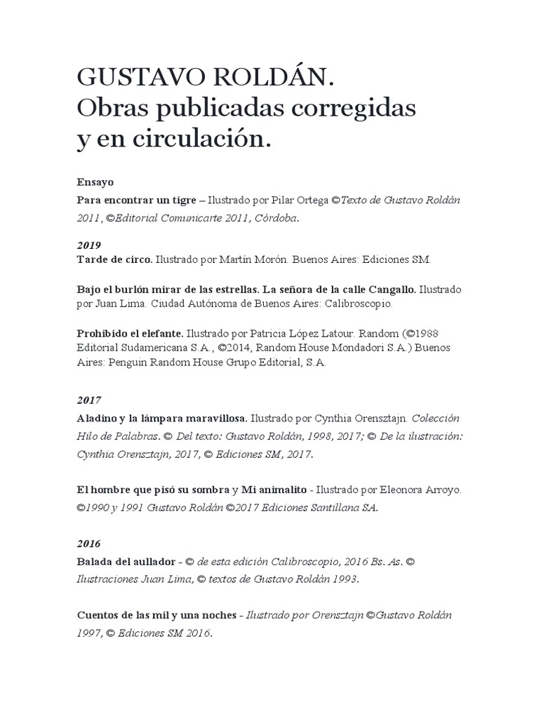 Roldán, Gustavo - Bibliografía | PDF | Compañías editoriales de libros ...