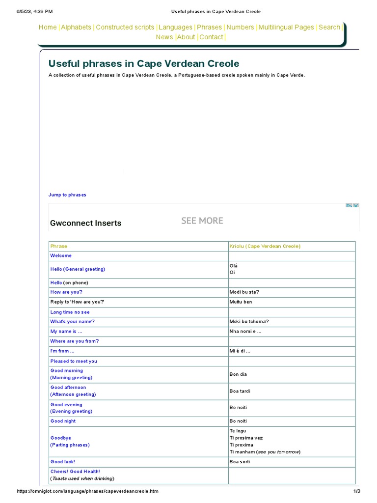 Cape Verdean Creole Essential Phrases | PDF | Sociolinguistics