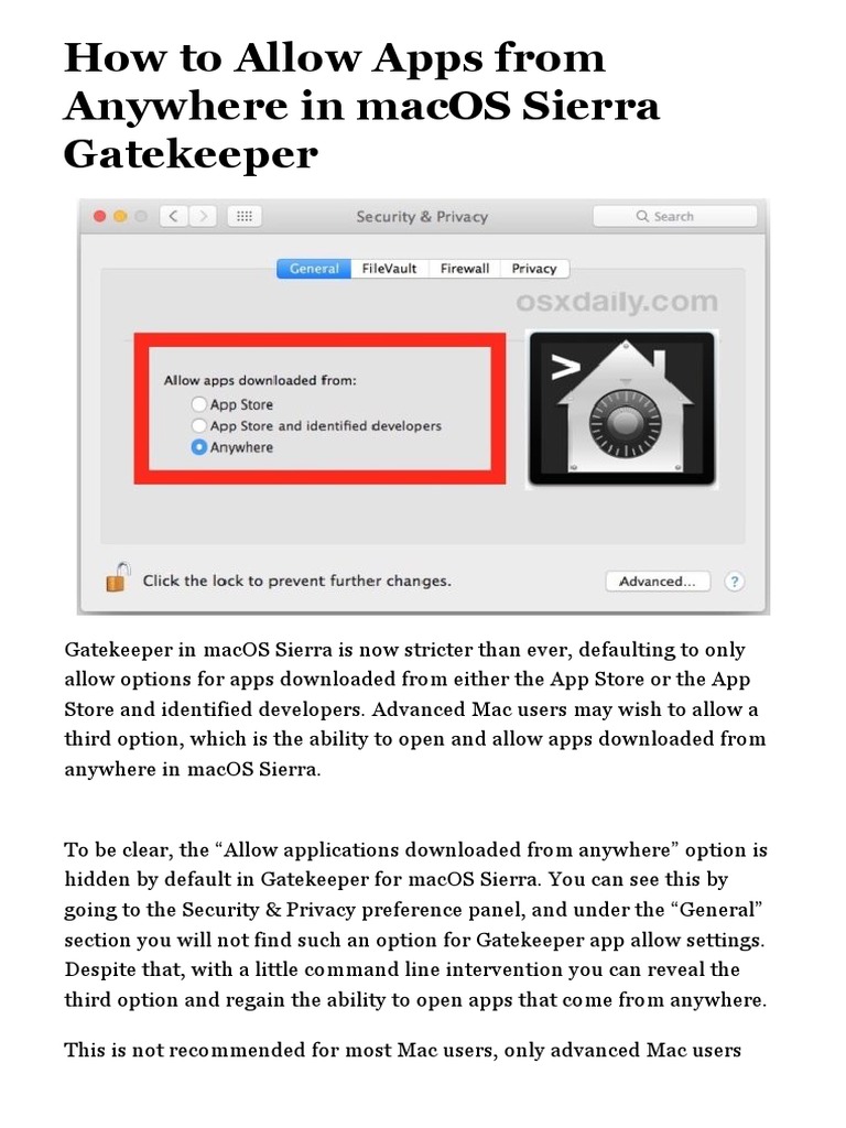 How To Allow Apps From Anywhere in macOS Sierra Gatekeeper PDF Mac