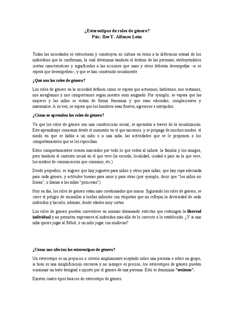 Copia de Estereotipos de Roles de Género | PDF | Género | Estudios de ...