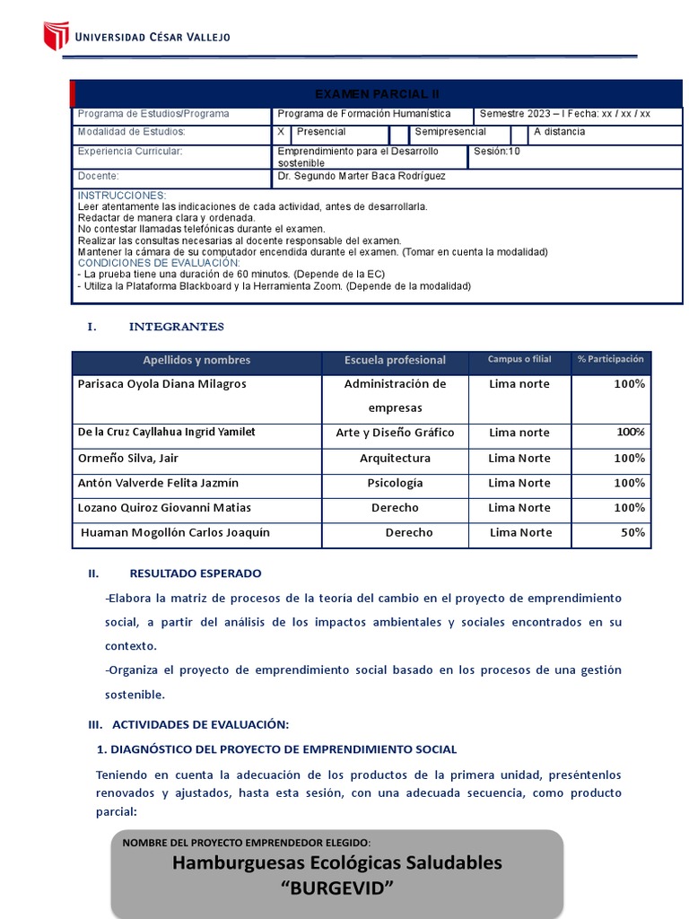 Examen Parcial II | PDF | Iniciativa empresarial | Alimentos