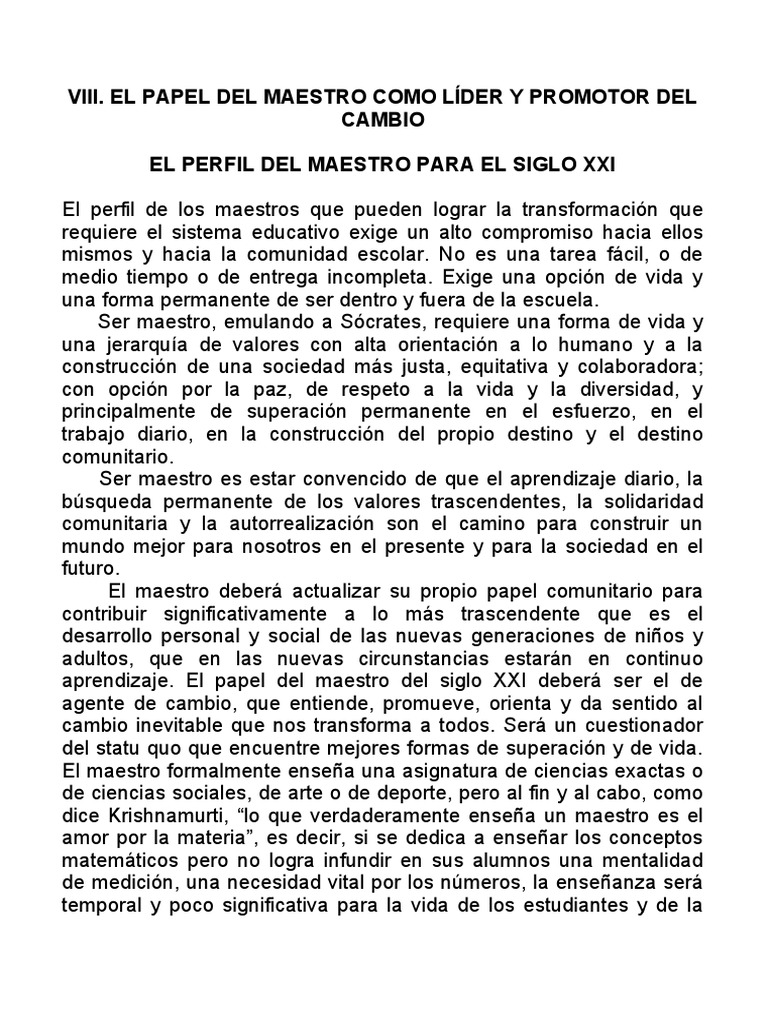 Viii. El Papel Del Maestro Como Lder y Promotor Del Cambio | PDF ...
