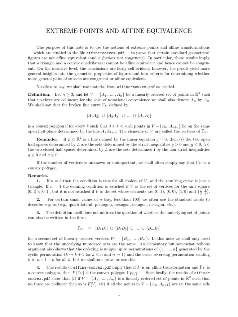 Extreme Pts PDF Vertex (Geometry) Convex Set