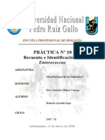 Microbiología de Alimentos: Practica Nº 10-Recuento e Identificación de Enterococcus