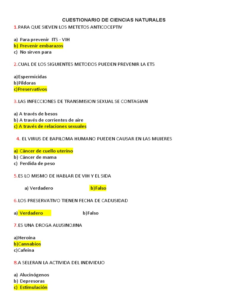 Cuestionario de Ciencias Naturales PDF