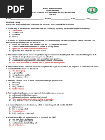 Prefinal Exam in NCM 107 - Final Key