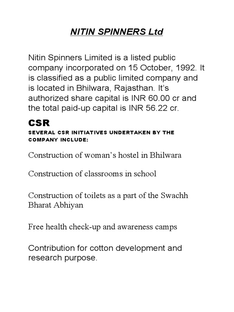 NITIN SPINNERS Ltd PDF