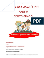 Sexto Grado Programa Analítico Saberes y Pensaiento Científico. Fase 5