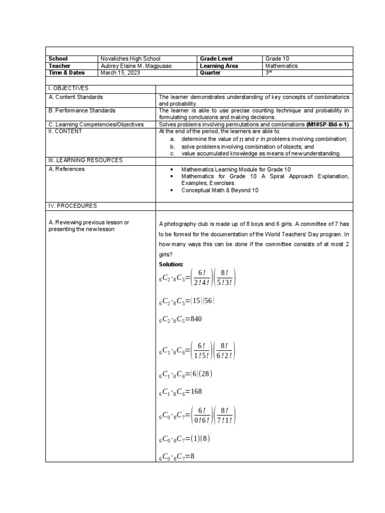 Week 4 Solving For N and R Lesson Plan PDF Learning Mathematics
