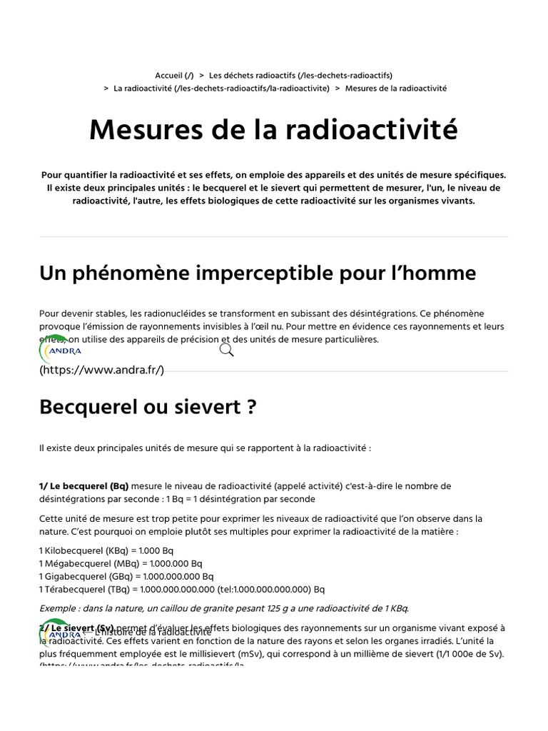 Mesures de la radioactivité : Bq et Sv | PDF | Radioactivité ...