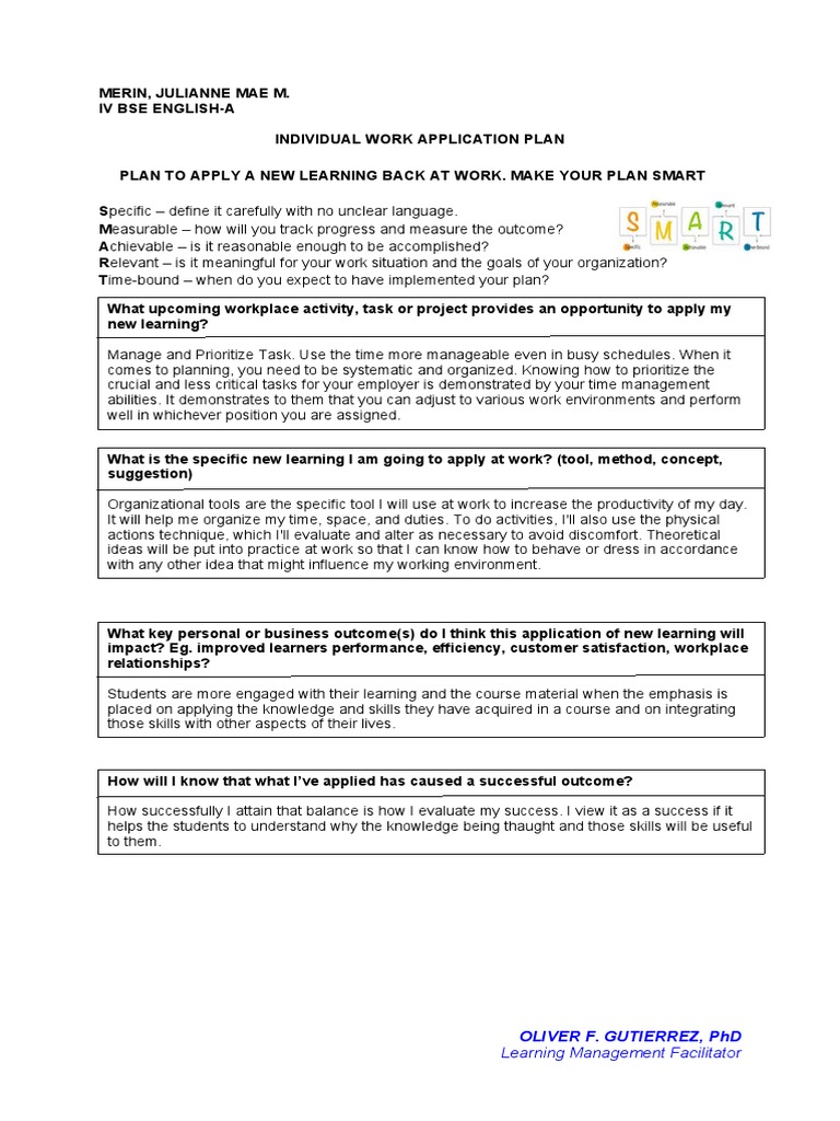 SMART Plan for Applying New Learning | PDF | Learning | Thought