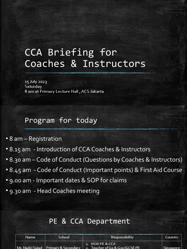 CCA Briefing for Coaches & Instructors | PDF | Sports