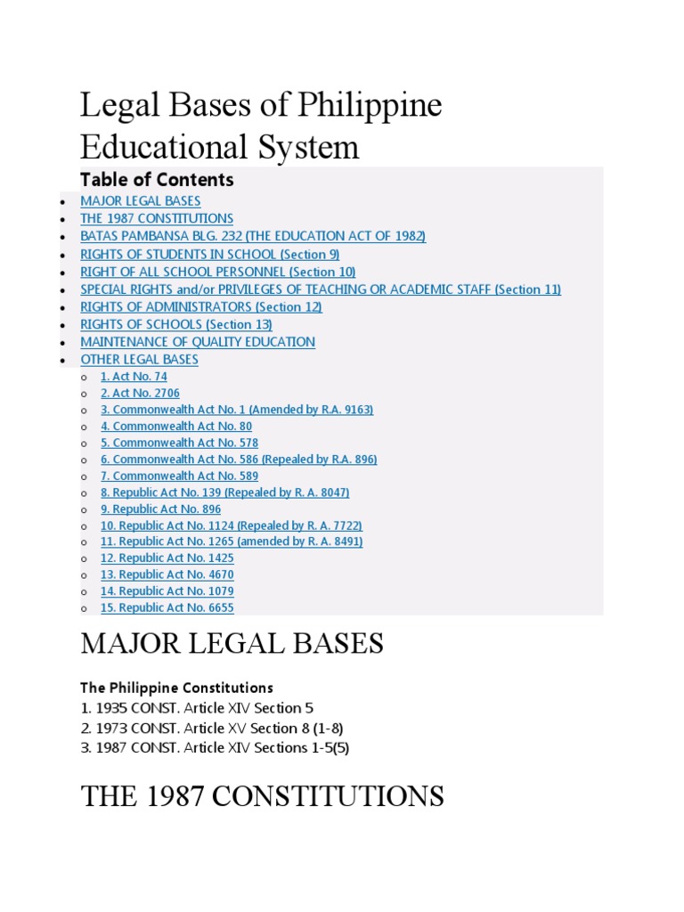Legal Framework of Philippine Education | PDF | Teachers | Schools