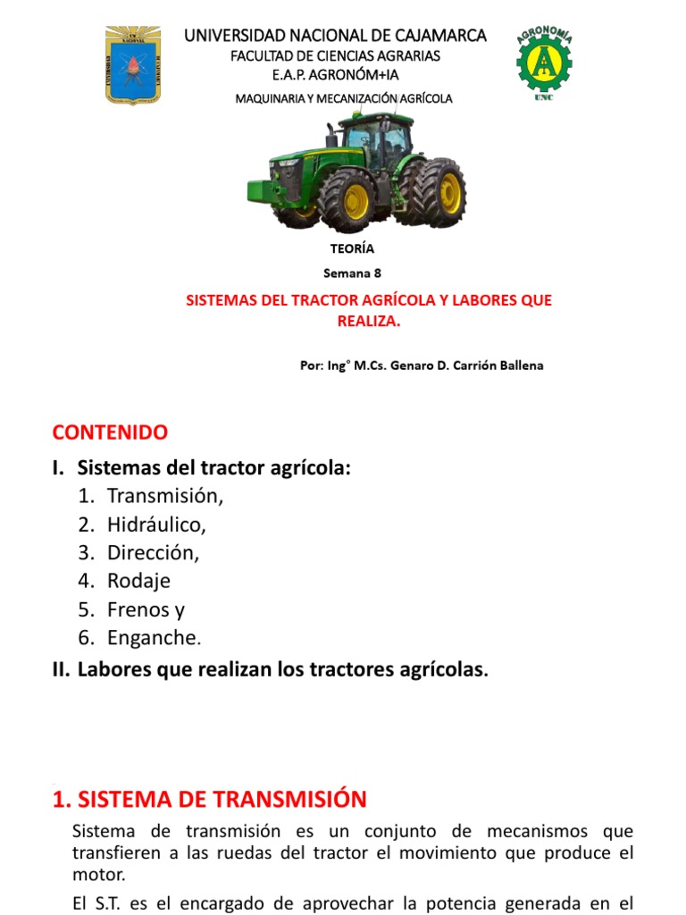 TEORÍA Semana 8, Sistemas Del Tractor Agrícola y Labores Que Realizan | PDF  | Direccion | Tractor