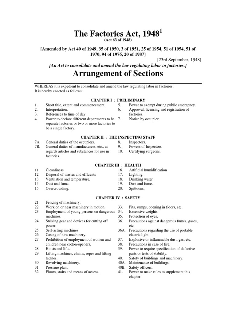 The Factories Act 1948 PDF Engines Occupational Safety And Health