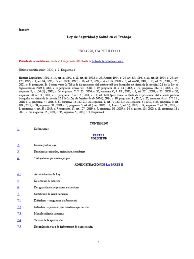 Occupational Health and Safety Act For Construction Spanish PDF