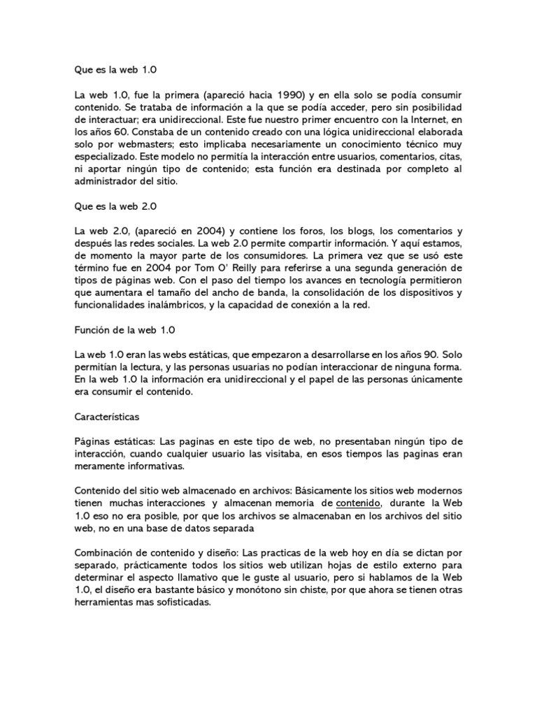 La Web 1.0 y La Web 2.0 | PDF | web 2.0 | Red mundial