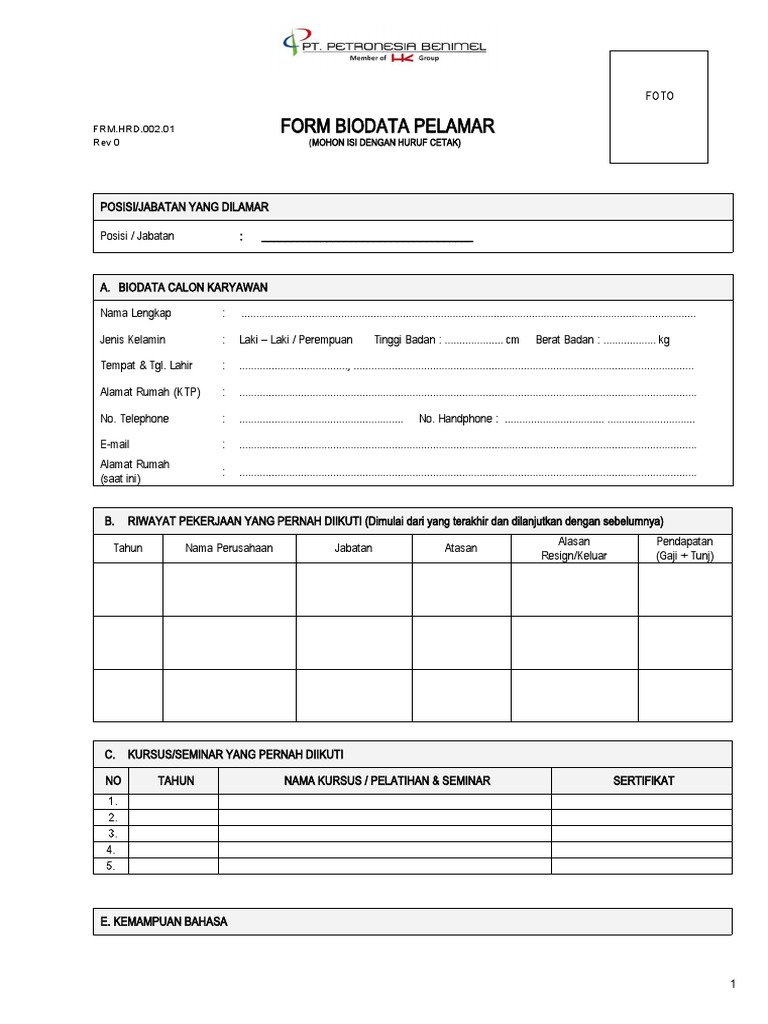 002.02 Form Bio Data Pelamar | PDF