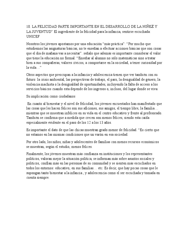 La felicidad en la niñez y juventud | PDF | Ciencias sociales | Salud y ...