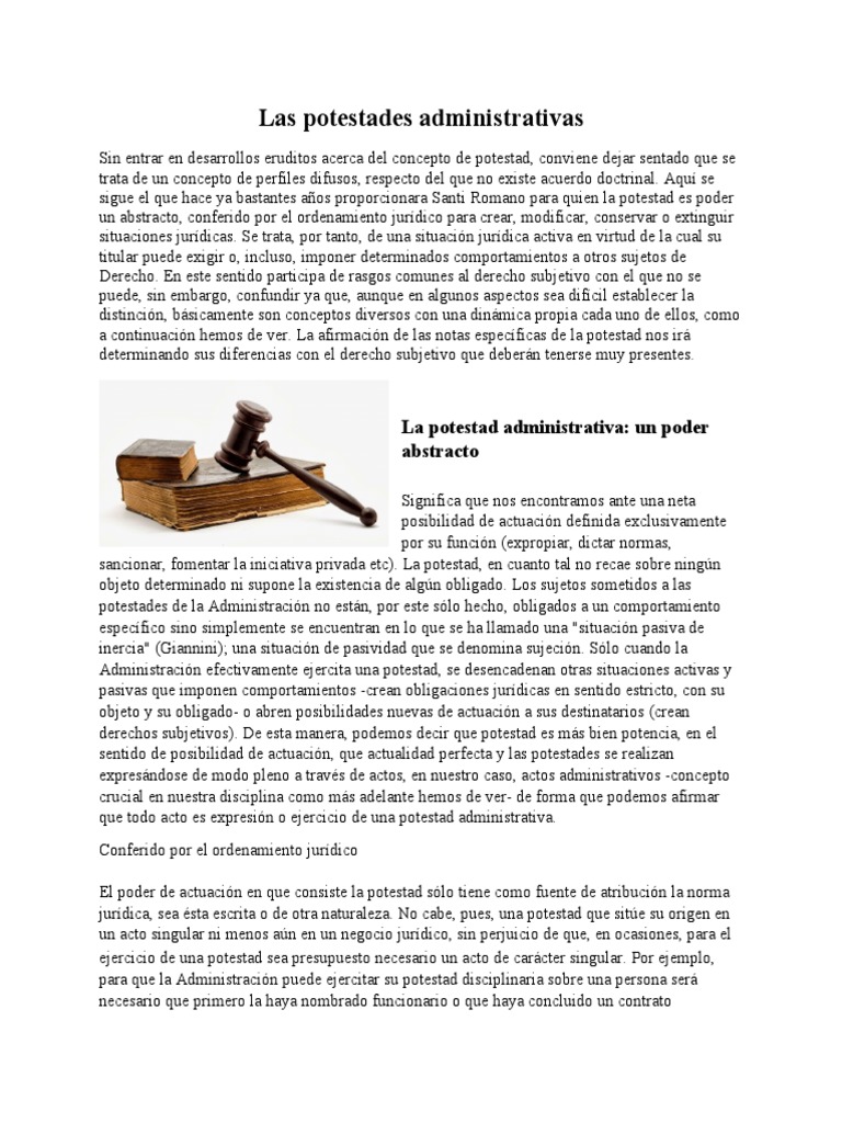 Tipos y significado de potestades administrativas | PDF | Principios ...