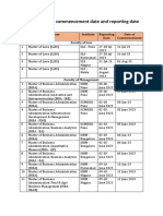 PG Programme Commencement Date and Reporting Date