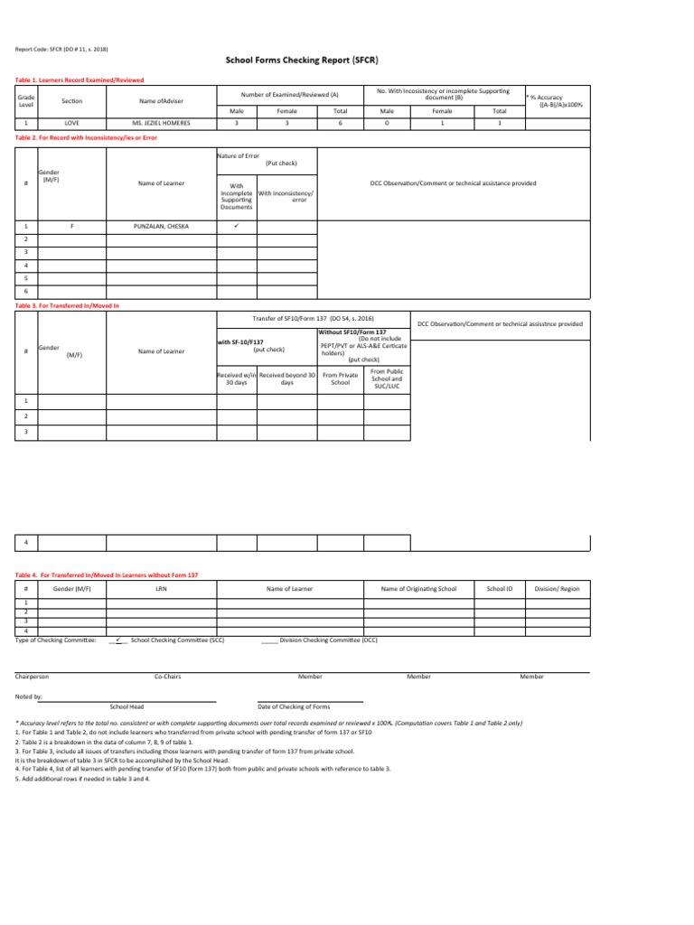 School Forms Checking Report Excel PDF Computing Data Management