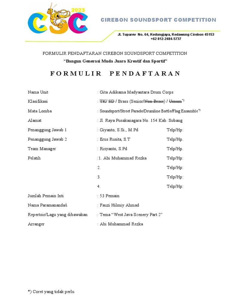 Formulir Pendaftaran CSC 2023 | PDF