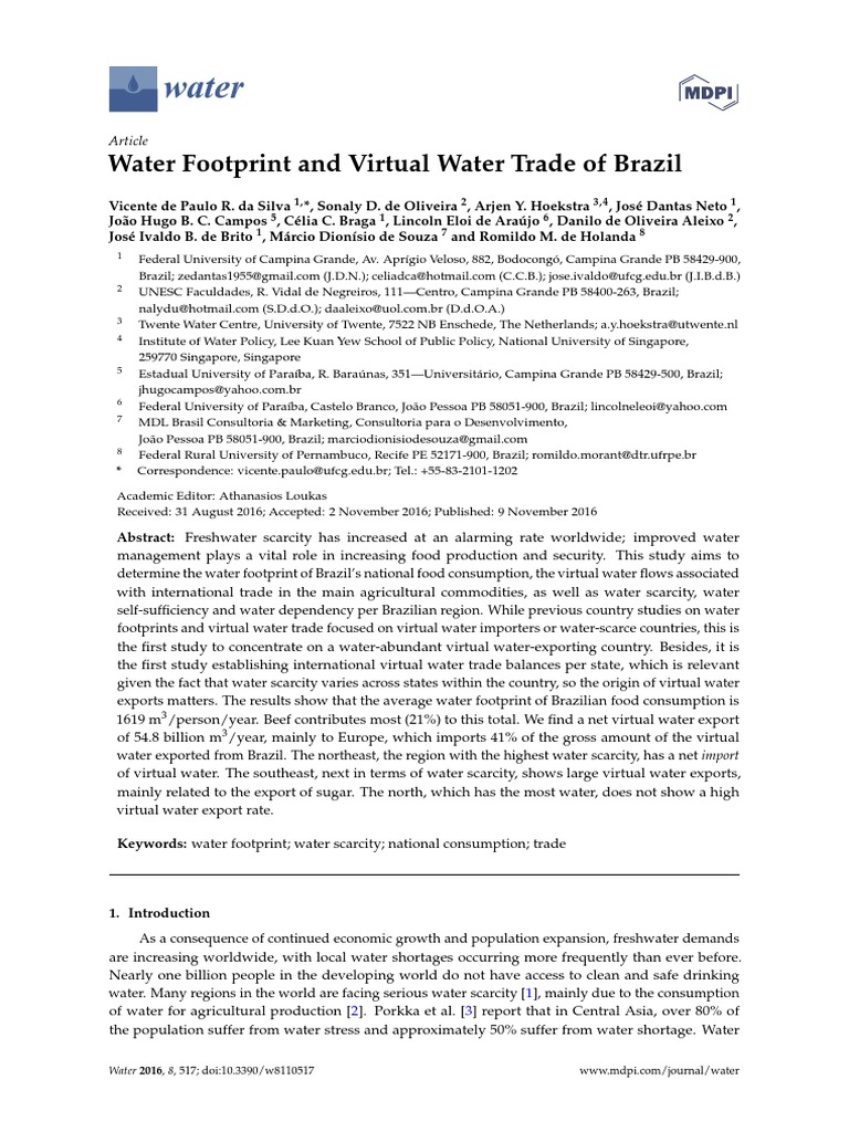 Water Footprint and Virtual Water Trade of Brazil | PDF | Water ...